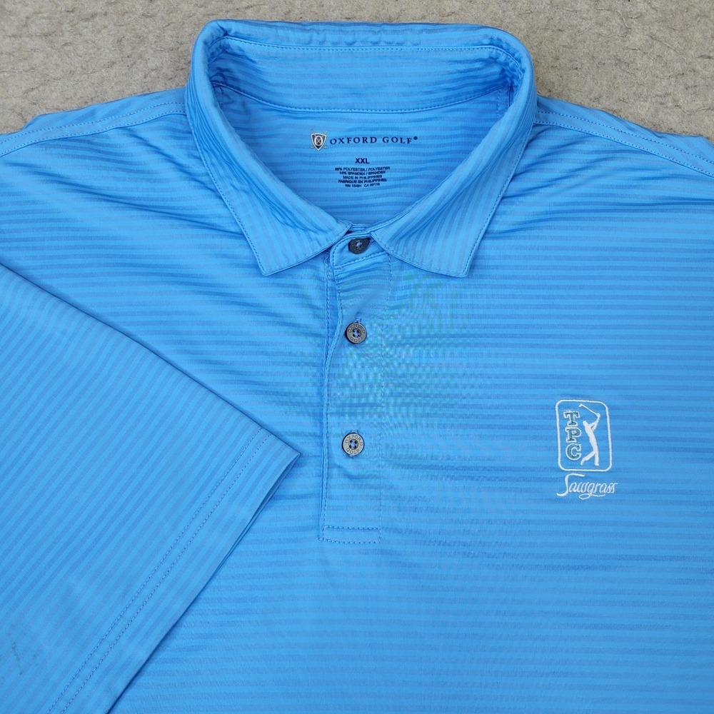 TPC Sawgrass Oxford Golf Polo Shirt Mens 2XL Blue Short Sleeve Performance